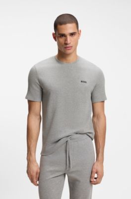 Cotton-blend pyjama T-shirt with embroidered logo, Grey