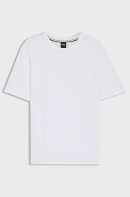 Cotton-blend pyjama T-shirt with embroidered logo, White