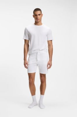 Cotton-blend pyjama T-shirt with embroidered logo, White