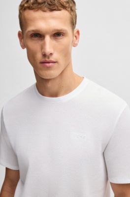 T-shirt del pigiama in misto cotone con logo ricamato, Bianco