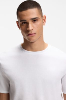 Cotton-blend pyjama T-shirt with embroidered logo, White