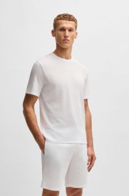 Pyjamashirt van een katoenmix met logostiksel, Wit