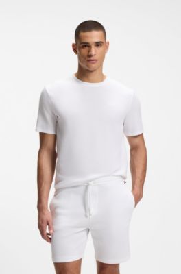 Cotton-blend pyjama T-shirt with embroidered logo, White
