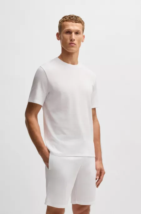 Waffle-structured pyjama T-shirt with embroidered logo