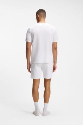 T-shirt de pyjama en coton m&eacute;lang&eacute; &agrave; logo brod&eacute;, Blanc