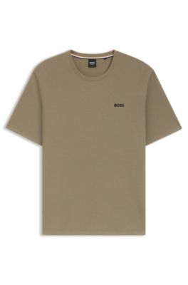 Cotton-blend pyjama T-shirt with embroidered logo, Light Brown