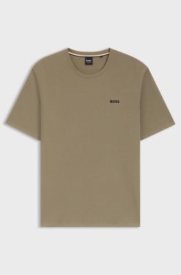Pyjamas-t-shirt i bomullsblandning med broderad logga, Ljusbrun