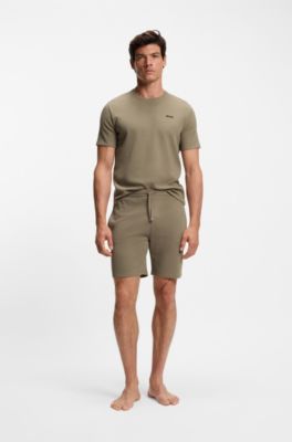 Cotton-blend pyjama T-shirt with embroidered logo, Light Brown