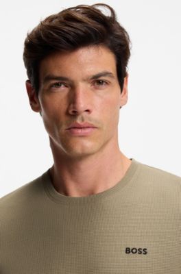 T-shirt del pigiama in misto cotone con logo ricamato, Marrone chiaro