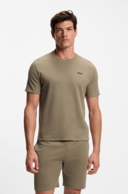 Pyjamas-t-shirt i bomullsblandning med broderad logga, Ljusbrun