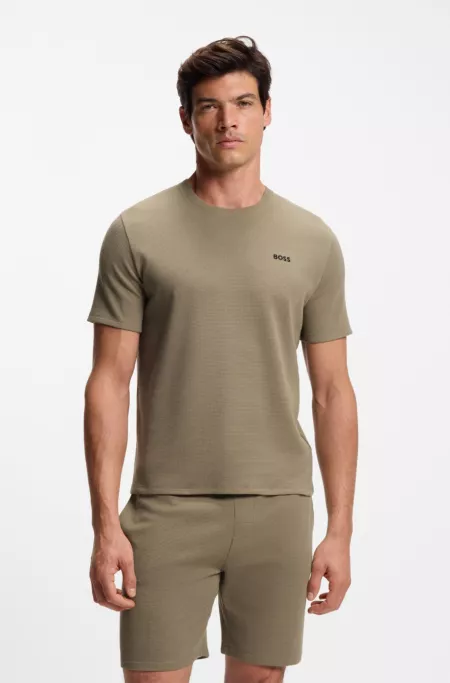 Cotton-blend pyjama T-shirt with embroidered logo