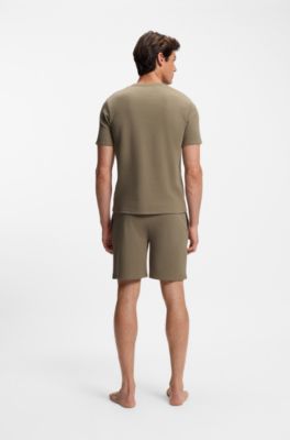 Cotton-blend pyjama T-shirt with embroidered logo, Light Brown