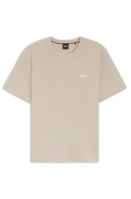 Pyjamashirt van een katoenmix met logostiksel, Lichtbeige