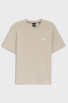 Cotton-blend pyjama T-shirt with embroidered logo, Light Beige