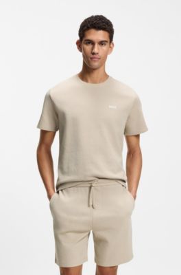 Pyjama-Shirt aus Baumwoll-Mix mit Logo-Stickerei, Hellbeige