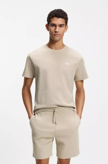 Cotton-blend pyjama T-shirt with embroidered logo