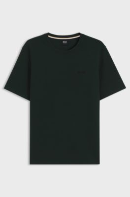 Cotton-blend pyjama T-shirt with embroidered logo, Dark Green