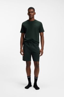 T-shirt del pigiama in misto cotone con logo ricamato, Verde scuro