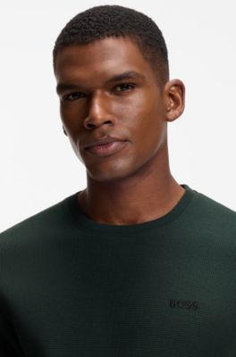 Cotton-blend pyjama T-shirt with embroidered logo, Dark Green