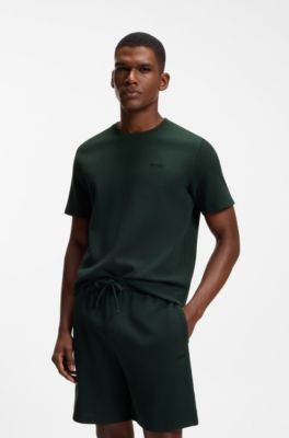Cotton-blend pyjama T-shirt with embroidered logo, Dark Green