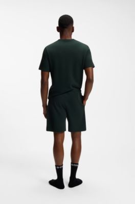 Cotton-blend pyjama T-shirt with embroidered logo, Dark Green