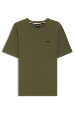 Cotton-blend pyjama T-shirt with embroidered logo, Green
