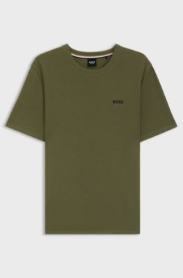Cotton-blend pyjama T-shirt with embroidered logo, Green