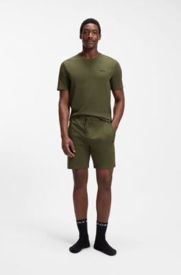 Cotton-blend pyjama T-shirt with embroidered logo, Green