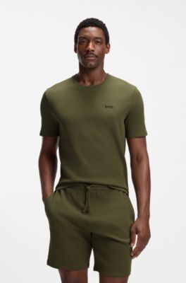Cotton-blend pyjama T-shirt with embroidered logo, Green