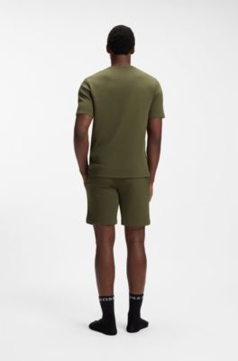 Cotton-blend pyjama T-shirt with embroidered logo, Green