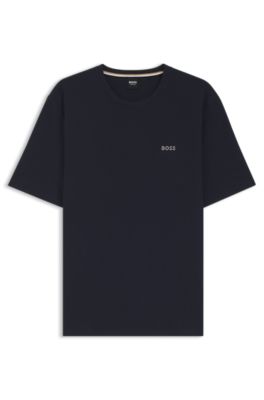 Cotton-blend pyjama T-shirt with embroidered logo, Dark Blue