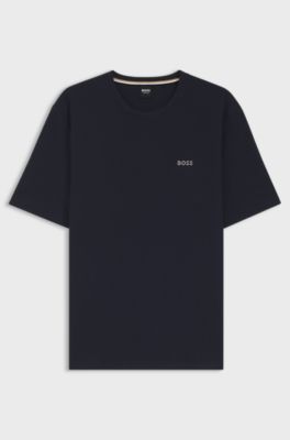 Pyjamas-T-shirt i bomuldsblanding med broderet logo, M&oslash;rkebl&aring;