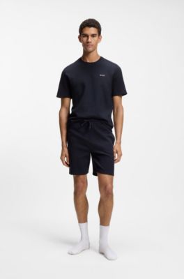 Pyjamashirt van een katoenmix met logostiksel, Donkerblauw