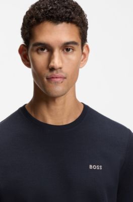 Cotton-blend pyjama T-shirt with embroidered logo, Dark Blue