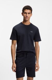 Cotton-blend pyjama T-shirt with embroidered logo, Dark Blue