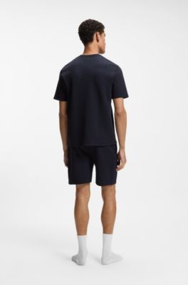 Pyjamashirt van een katoenmix met logostiksel, Donkerblauw