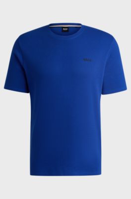 Cotton-blend pyjama T-shirt with embroidered logo, Blue