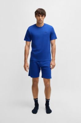 Pyjamashirt van een katoenmix met logostiksel, Blauw