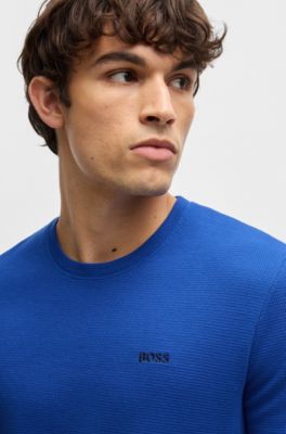 Cotton-blend pyjama T-shirt with embroidered logo, Blue