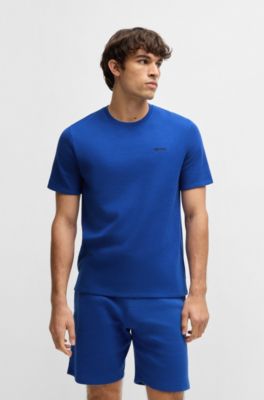 Pyjamashirt van een katoenmix met logostiksel, Blauw