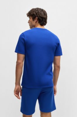 Cotton-blend pyjama T-shirt with embroidered logo, Blue