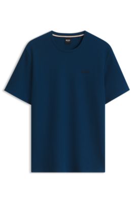 Cotton-blend pyjama T-shirt with embroidered logo, Blue