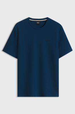 Cotton-blend pyjama T-shirt with embroidered logo, Blue