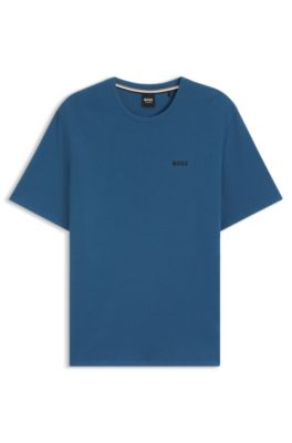 Cotton-blend pyjama T-shirt with embroidered logo, Blue