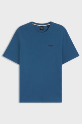 Cotton-blend pyjama T-shirt with embroidered logo, Blue