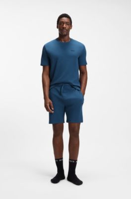 Cotton-blend pyjama T-shirt with embroidered logo, Blue
