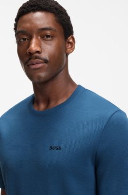 Cotton-blend pyjama T-shirt with embroidered logo, Blue