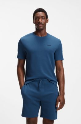 Cotton-blend pyjama T-shirt with embroidered logo, Blue