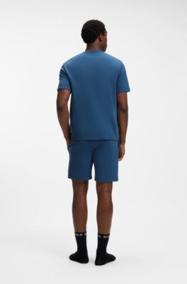 Pyjamashirt van een katoenmix met logostiksel, Blauw