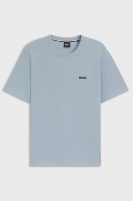Cotton-blend pyjama T-shirt with embroidered logo, Light Blue